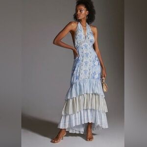 Loveshackfancy silk tiered halter maxi dress